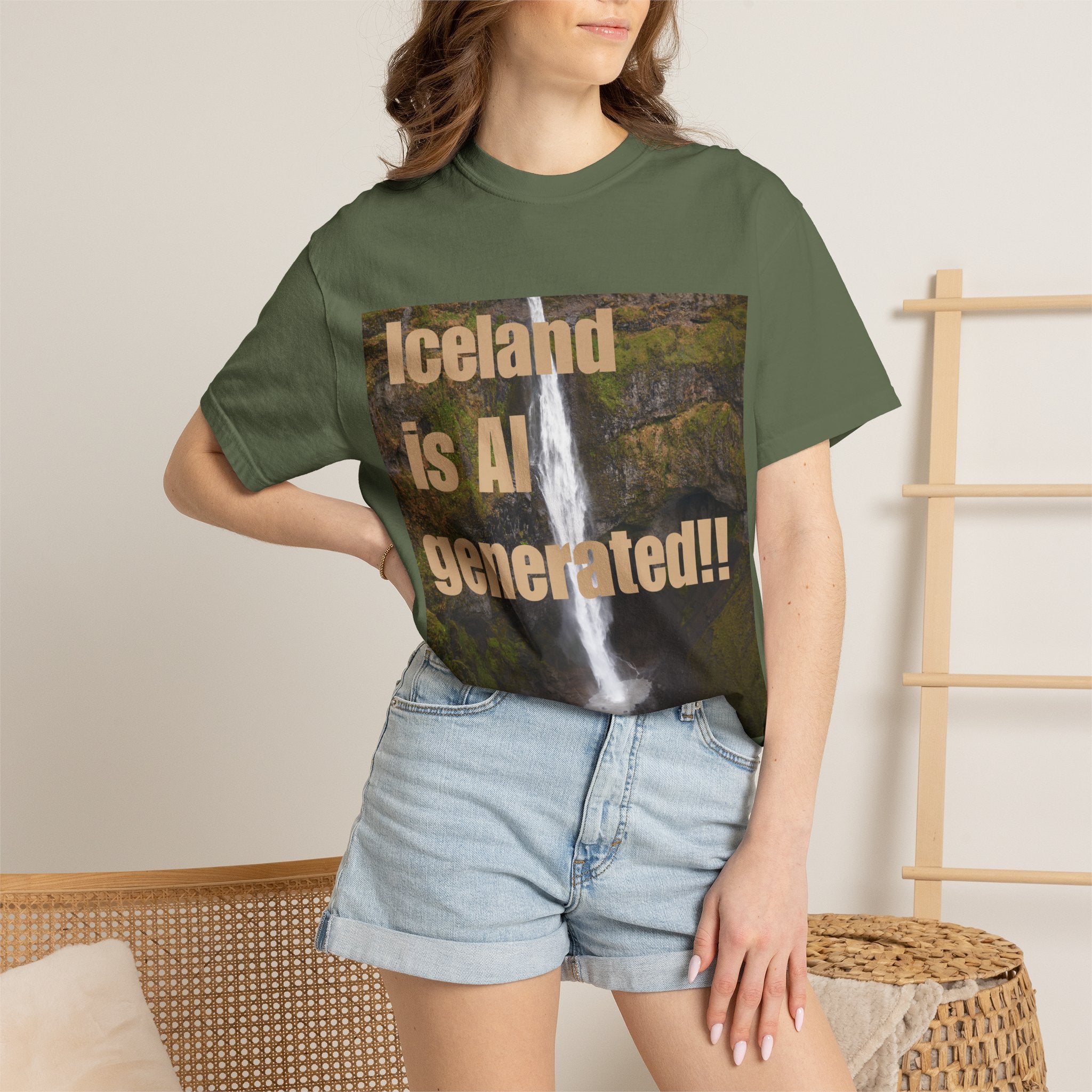 Iceland is AI Generated!! | Funny T-Shirt, Haifoss Waterfall Iceland