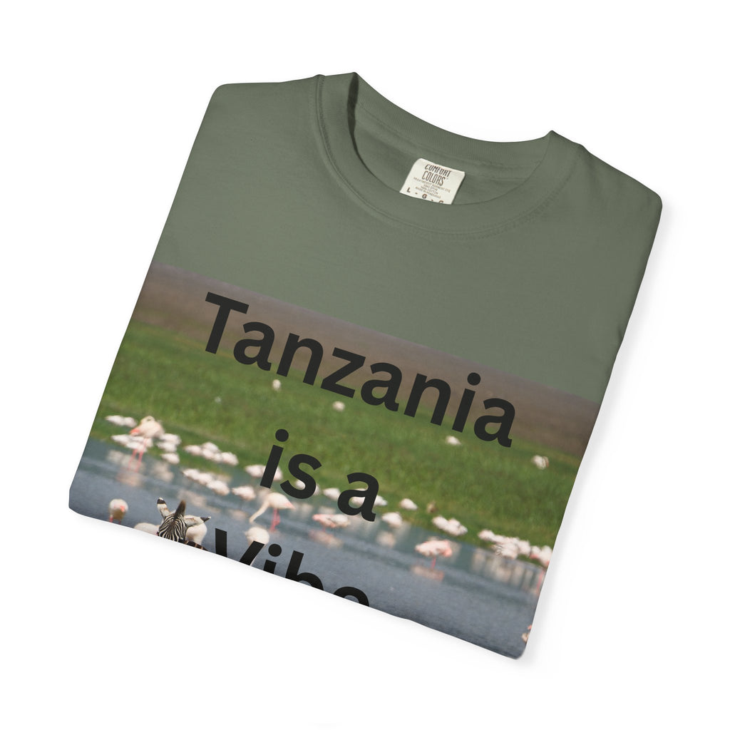 Tanzania is a Vibe T-shirt | African Safari Scene, Flamingos & Wildebeest