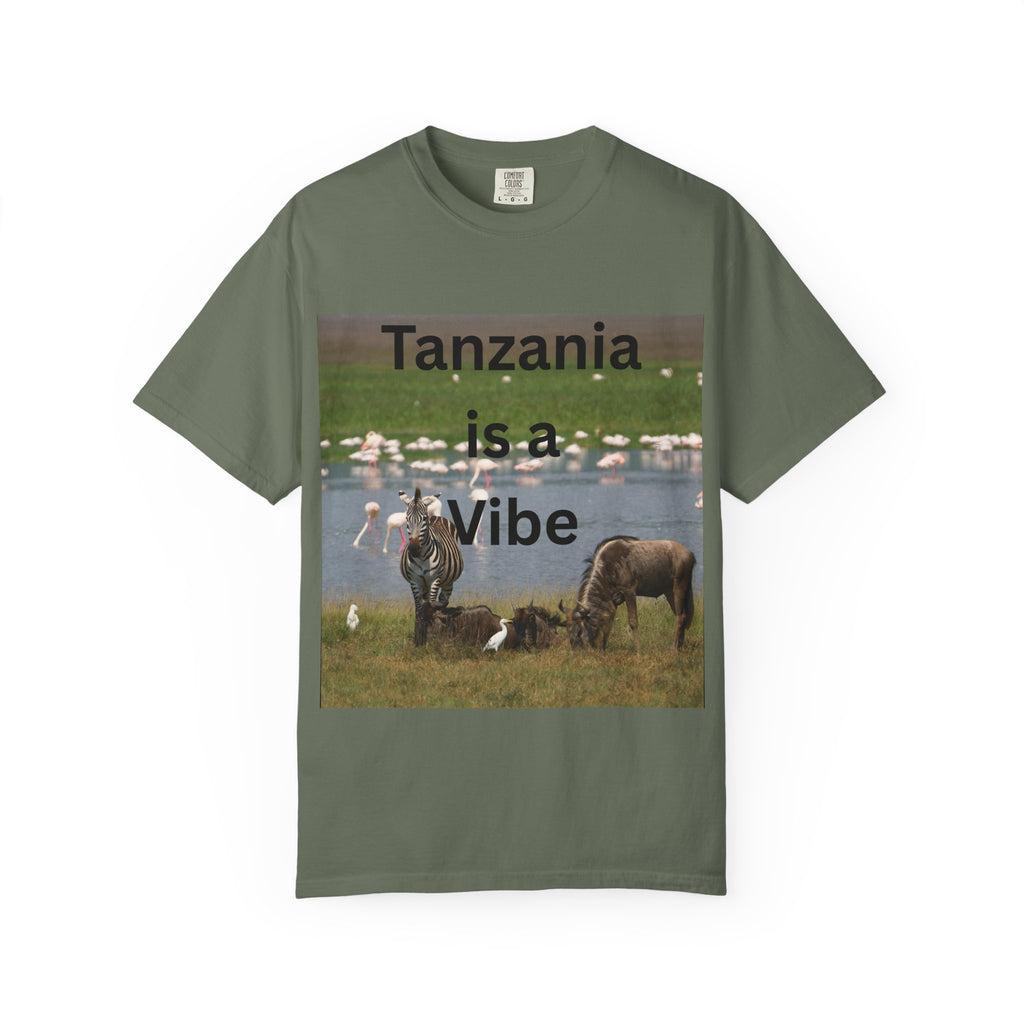Tanzania is a Vibe T-shirt | African Safari Scene, Flamingos & Wildebeest